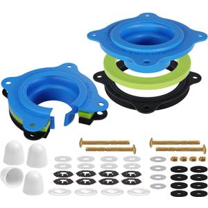 Toilet Flange Repair Kit, Universal Toilet Seal Parts For Wax Seal, Rubber Gasket Ring, Wax-Free Toilet Bowl Replacement kit Include Premium Nuts, Washers, 3.26Inch Bolts, Bolt Caps(2-Pack) (Black)