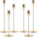 Gold Taper Candle Holder Set of 6, Brass Gold Tall Candlestick Holders, Metal Vintage Candle Stickers Long Holder Set, Pillar Decorative Candle Holder Fits 3/4 Inch Candle
