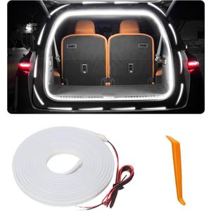 Car LED Strip Lights, Dynamic Flowing Car Trunk Light Strip, White Colors 157.48" Flexible Trunk Led Light Strip, Easy Install, Waterproof, Universal Fit for Cars, SUVs(White)