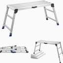 VEVOR Folding Work Platform, Adjustable Height 23-34.5 in, 40 x 18 in Aluminum Step Stool, 500 lbs Load Capacity, Heavy Duty Non-Slip Platform Ladder, Portable Work Bench for Painting, Maintenance