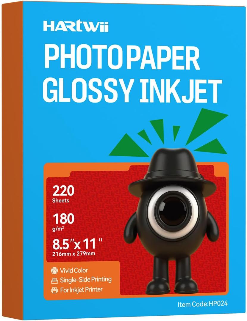 220 Sheets Inkjet Glossy Photo Paper 8.5x11 Inches 48lb-180Gsm for Inkjet Printers,A4 Letter Size Ideal for Brochure Paper, Flyers Paper Single Side, Suitable for All Dye Ink