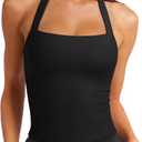LASLULU Womens Sexy Halter Sports Bra Workout Tops Wirefree Sleeveless Gym Yoga Tank Tops Y2k Casual Crop (Medium, Black)
