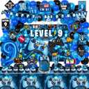 9th Birthday Decorations for Boys, 148Pcs Blue Video Game level 9 Party Supplies for Boy 9th Birthday - Backdrop, Banner, Balloons, Tablecloth, Centerpieces, Hanging Swirls, Wall Signs