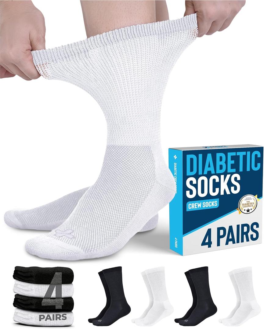Doctor's Select Diabetic Socks for Men - 4 Pairs Crew Diabetic Neuropathy Socks for Men | Diabetic Socks for Men