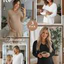 Huukeay 3 Pack Women's Thermal Maternity Shirts Long Sleeve Fleece Lined Pregnancy Tops Split Side V Neck Maternity Clothes (Black, L)