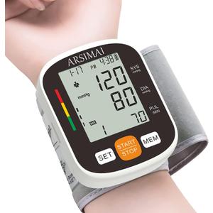 Automatic Wrist Blood Pressure Monitor: Adjustable Cuff + 2AAA Battery and Storage Case - Irregular Heartbeat Detector & 198 Readings Memory Function & Large LCD Screen
