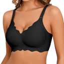 Seamless Bras for Women No Underwire Push Up Bra Full Coverage V-Neck Wirefree Bralettes Soft T-Shirt Bra Everyday Bra (XX-Large, Black)