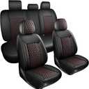 Car Seat Covers Full Set for SUV Trucks 5PCS,LuxuryThickTexture Nappa Leather 3D Design Universal Fit Car Seat Covers,Waterproof Automotive Seat Covers & Accessories,Style1 Black Red Line