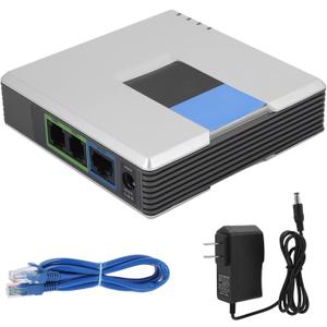 VOIP Phone Adapter, Portable Support SIP V2 Protocol Internet Phone Adapter with 2 Ports for PAP2T(US Plug) (Enchufe estadounidense 100-240V)