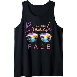 Resting Beach Face Vintage Retro Beach Vacation For Women's Tank Top, S