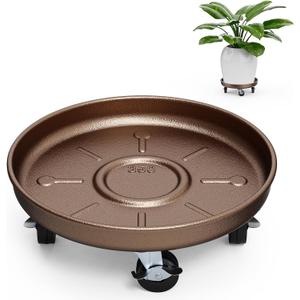 Plant Saucer 13" Rolling Plant Caddy Rolling Plant Stand with Wheels  Heavy Duty Metal, Locking, Sturdy, Rust-Resistant Finish, and Easy to Move, 350 lb Capacity