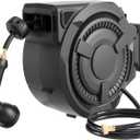 Hose Reel 1/2 in x 100 ft, 180 Swivel Wall-Mounted Garden Hose Reel, Hose Reels for Outside Lock at Any Length, Slow Return System Retractable Hose, Water Hose Reel with 10-Pattern Nozzle, Black