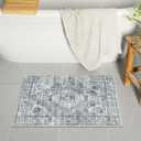 Uphome Gray Bath Mat, Distressed Farmhouse Boho Bathroom Rugs, Super Cozy Velvet Small Bathroom Mats, Non Slip Machine Washable Bathroom Floor Mat for Toilet Sink Shower, 18x26 inch (Grey)