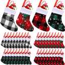 Seematn 100 Pcs Mini Christmas Stockings Buffalo Plaid Snowflake Stockings with Plush Cuff Christmas Socks Bulk for Christmas Tree Hanging Ornaments Xmas Table Dinnerware Decor