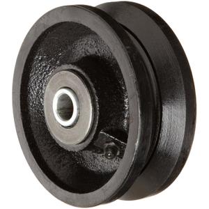 VIR-0415-08 4" Diameter X 1-1/2" Width Cast Iron V-Groove Wheel with Straight Roller Bearing, 700 lbs Capacity , Black