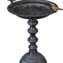 Evergreen Hummingbird Metal Bird Bath Bowl with Stand - Heavy Duty, Ground Standing Bird Bath and Feeder for Garden, Yard, Deck (20"H Brass Bird)
