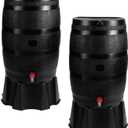 RTS Home Accents 50-Gallon ECO Rain Barrel Made with 100% Recycled Plastic, Flat Back Rain Water Collection Barrel, Stand and Link Kit Included, Black (2 Pack)