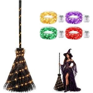 5FT Halloween Decorations Giant Light-Up Rattan Witches Broom,Black