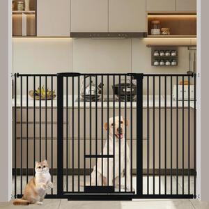 40.55" Tall 1.37" Ultra Narrow Spacing Dogs Pets Baby Gate with Door for Doorway Cat Safety Proof Indoor 30.12-61.61" Extra Wide Puppy Pressure Mounted Black Metal Hallway