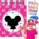Cute Mouse Birthday Party Decoration Game, pin The Bow on The Mouse with 24 Stickers, Pink Poster Party Favors,Kids Games,Party Games (Pink)