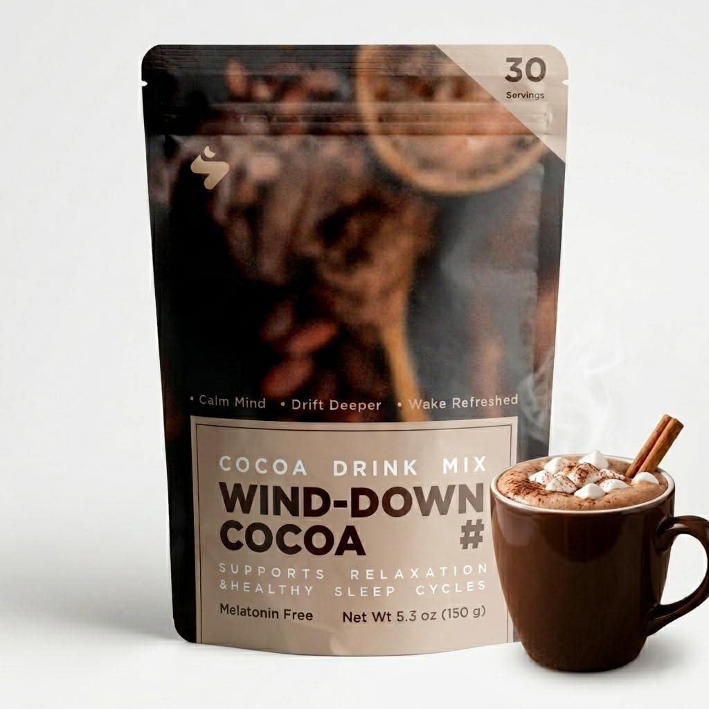 Slumbers Magnesium Cocoa, Melatonin-Free Evening Cocoa Drink Mix with L-Theanine, Reishi & Ashwagandha, Passionflower & Apigenin, 30 Servings (EXP 07/01/27)