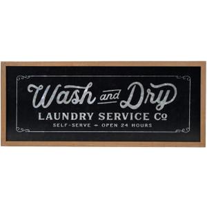 NIKKY HOME Laundry Room Decor Black Sign, Farmhouse Vintage Metal Wash Dry Wall Plaque Art with Wooden Framed (24 x 10-IN)