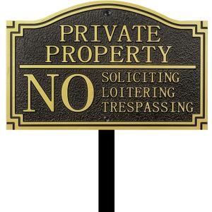 Acrebain Private Property No Trespassing Sign with Stake, No Soliciting Sign Statement Plaque for House,Aluminum Alloy with 3D Embossed Lettering,11.5x7.5 inch/28 inch High for Front Door/Lawns/Gardens and Business,Stainless Steel Screw Mounting