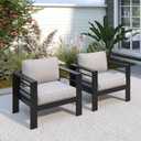 Aluminum Outdoor Patio Chairs, Patio Sofa with 10" Back Cushion, Light Grey Oversized Metal Outside Couch, Outdoor Couch with 27.5" Deep Seating & 3.2" WIde Armrest, Outdoor Furniture Sets for Balcony, 2 x Armchair