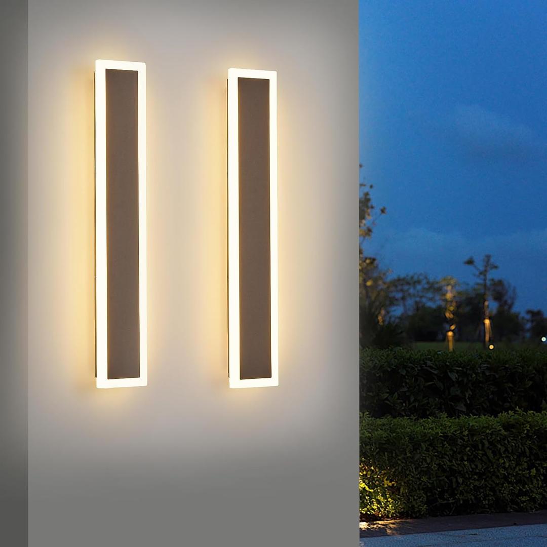2-Pack Brown Outdoor Wall Light 3000K-6000K 12W Black Modern Exterior Light Fixture 23.6in Acrylic Porc Sconce Lights IP65 for Patio, Garage, Garden