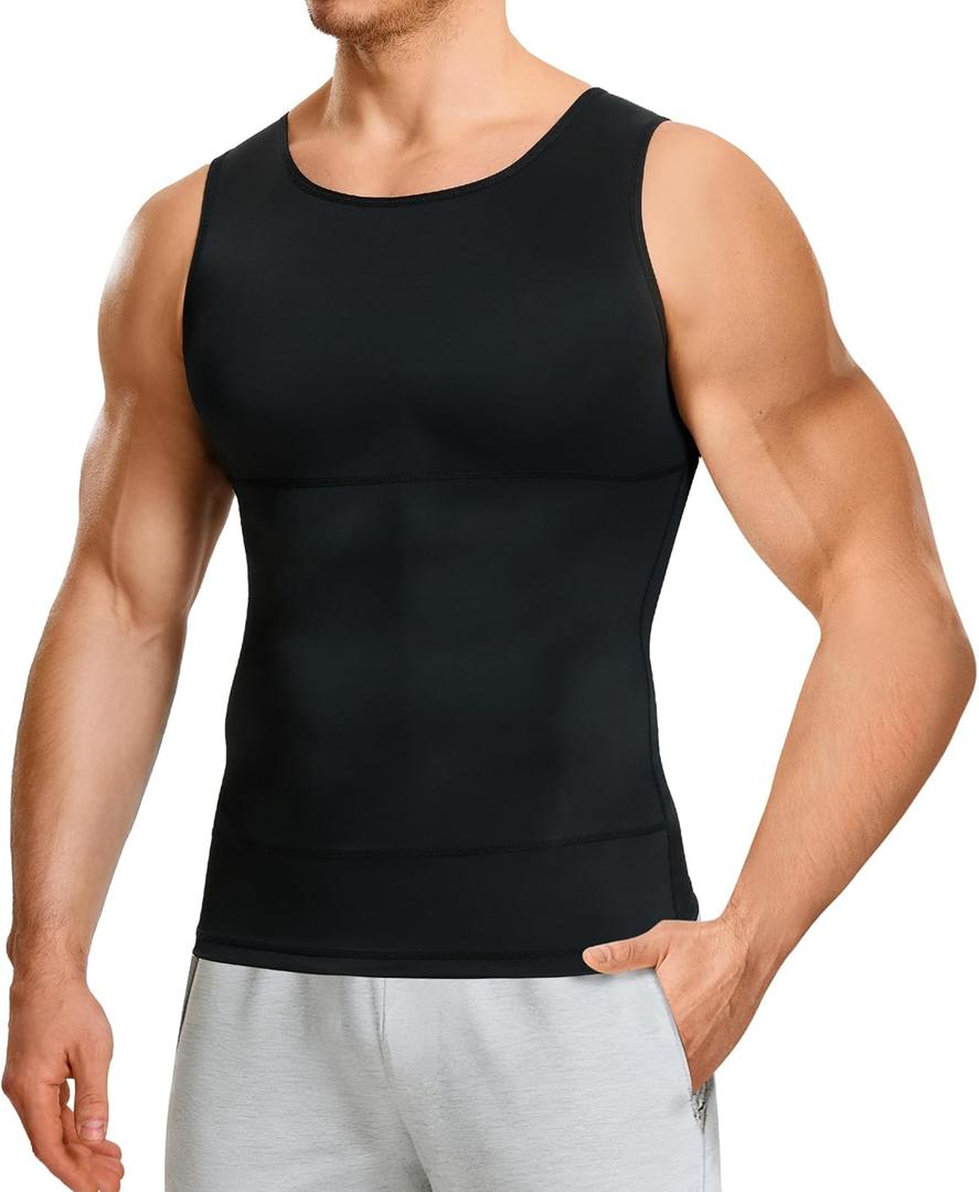 Nebility Shapewear Mens Compression Shirt - Slimming Body Shaper Vest Sleeveless Undershirts Workout Tank Tops (X-Large, Black)