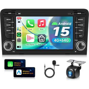 4G+64G Android 15 Car Stereo for Audi A3 S3 RS3 with Wireless Carplay Android Auto, 9 Inch 1024 * 600 Touch Screen GPS/WiFi/Bluetooth 5.0/ FM/32EQ/ SWC/Backup Camera