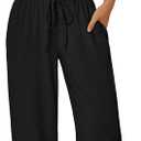 Trendy Queen 2 Piece Matching Summer Lounge Set Womens Side Ruching Top Wide Leg Pants Sets with Pockets (Black), M