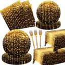 82pcs Black and Gold Glitter Tableware Set,Spots Bokeh Black Gold Birthday Plates and Napkins Tablecloth Forks for 20 Guest Men Women Anniversary Birthday Wedding Party Supplies