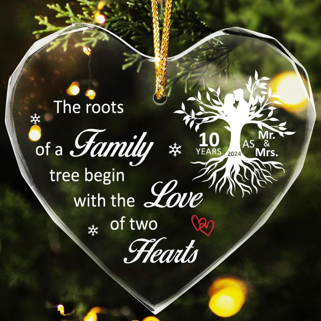 The Roots of a Family Tree Begin with The Love 0rnament,Ten Years of Marriage Anniversary Crystal Hanging Ornament,10th Wedding for Couple,10th for Wife Husband