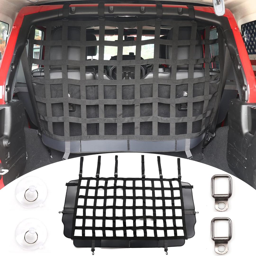 Pet Net Safety Dog Barrier for 2007-2025 Jeep Wrangler JK JL 4 Door Accessories, Behind Rear Seat Pet Dog Covers Trunk Cargo Isolation Liner Net for Jeep Wrangler