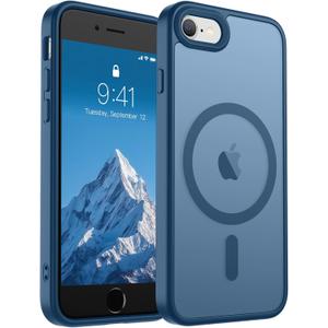 SUPFINE Magnetic for iPhone SE Case 2022 (3rd)/2020 (2nd), iPhone 8 Case (Compatible with MagSafe) (Military Grade Drop Protection) Slim Translucent Matte Phone Case, Deep Blue