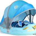 Mambobaby Float with Canopy Size Improved Non Inflatable Infant Baby Pool Float Smart Mambo Float Swim Trainer Add Tail Swim Float Mambo Float Solid Air Free Water Waist Swimming Ring (Monster Blue)