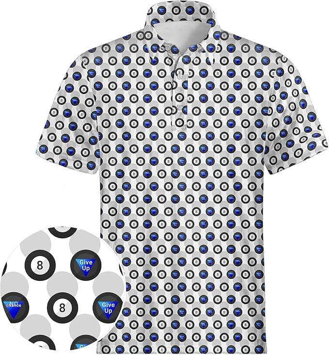 Men's Funny Golf Polo Shirts Quick Dry Blue Cartoon Short Sleeve Polo Shirts, XL
