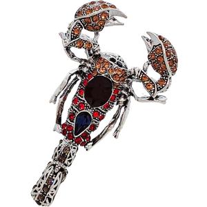 Steampunk Silver-tone Red Blue Crystal Scorpion Brooch with Bend Tail