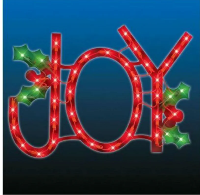 Lighted JOY Sign - Window-Door Hanging - Indoor/Outdoor Decoration - Holiday Decoration
