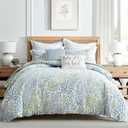 Levtex Home English Forest Green Reversible Full/Queen Comforter Set (90x94in) with 2 Pillowcases (26x20in) - Floral Bedding - Blue, Green - Cotton Full/Queen Size Comforter Set - Soft, Pre-Washed