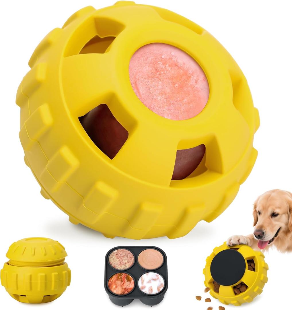 Dog Enrichment Toys, Interactive Dog Toy to Keep Your Pup Busy-Freeze Treat Dispensing,Freezable Fillable Rubber & Easy to Clean,Treat Dispensing Dogs-Slow Feeder, Christmas Dogs Toys, Lemon,S (Yellow)