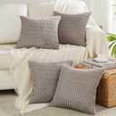 Fancy Homi 4 Packs Grey Decorative Throw Pillow Covers 18x18 Inch for Living Room Couch Bed, Rustic Modern Farmhouse Boho Home Decor, Soft Plush Corduroy Cute Accent Square Gray Cushion Case 45x45 cm