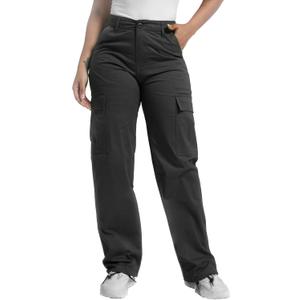 Soulsfeng Women's Baggy Cargo Pants Relaxed Fit Casual Cotton Hiking Pants with 6 Pockets (Black) Size 6