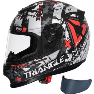 TRIANGLE Kids Motorcycle Helmets Youth Full Face Helmet Lightweight with 2 Visors DOT Approved (Large, Gray White)