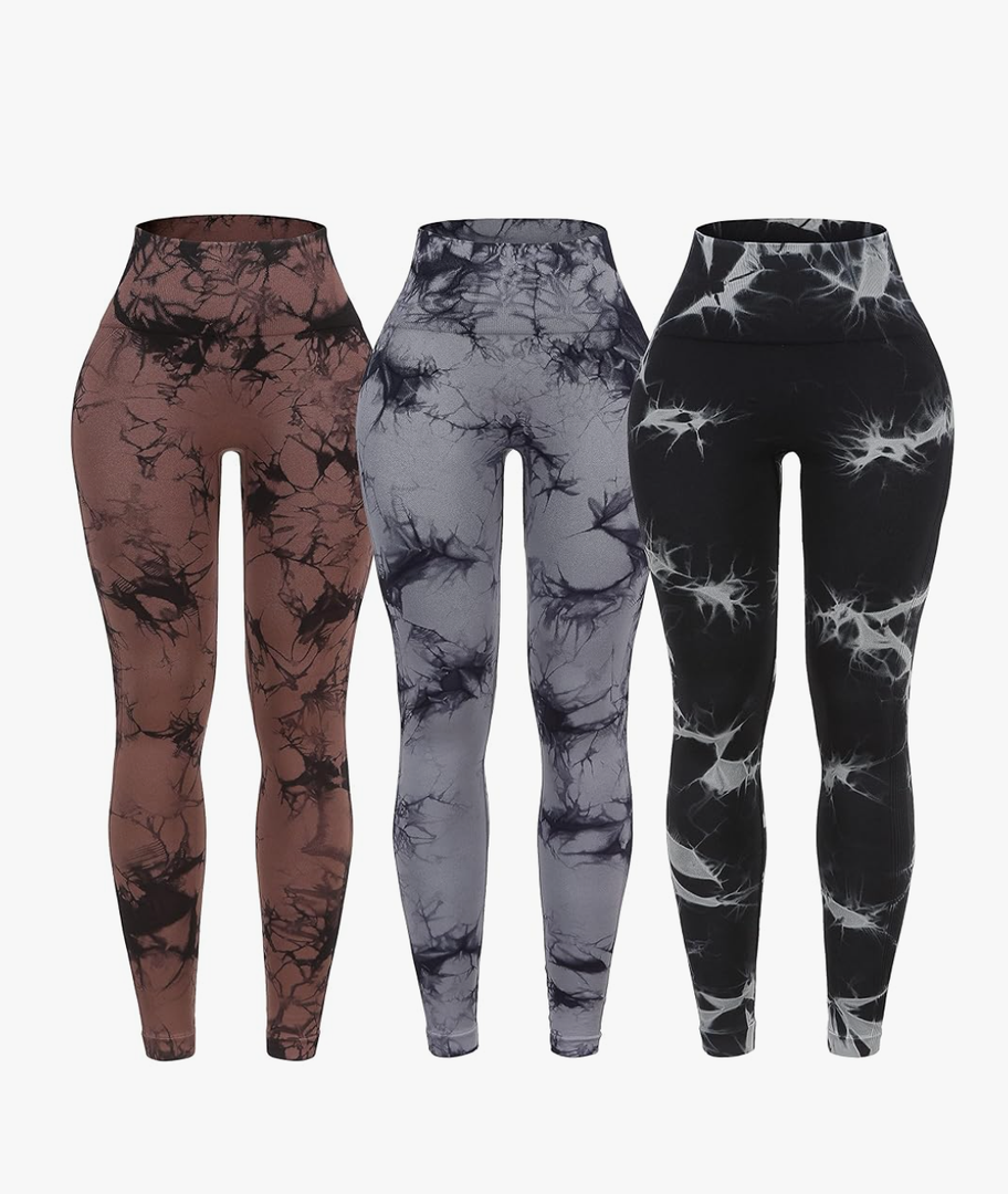 OVESPORT 3 Pack Tie Dye Seamless High Waisted Workout Leggings for Women Scrunch Butt Lifting Yoga Gym Athletic Pants, Size Small
