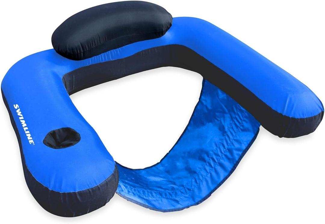SWIMLINE ORIGINAL Fabric Covered U-Seat Inflatable Pool Lounger | With Comfortable Sling Seat, Back Rest, and Built In Cup Holder | For Pool, Beach, Lake, and More (Classic)