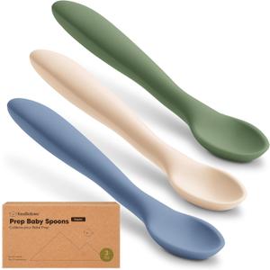 KeaBabies Silicone Baby Spoons, Self Feeding 6-12 months - 3-Pack Baby Weaning Eating Utensils, Toddler First Food Training Spoon, Infant, Kids Feeding Supplies Essential Set, Dishwasher-safe (Slate)