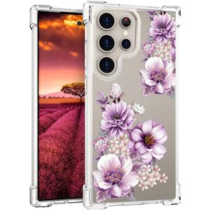 Compatible with Samsung Galaxy S24 Ultra Case Designer Cute Clear for Women,Cool Transparent Silicone Phone Cases Cover - Pink Large Peony Flowers