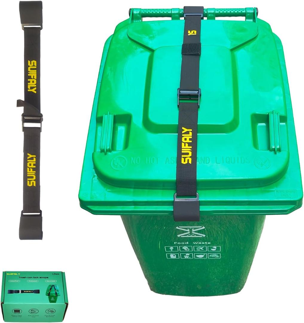 Trash Can Locks with Self-Locking Buckle  Heavy Duty Adjustable Bear Proof Lid Straps for 28-96 Gallon Bins, Animal-Proof Garbage Can Lock for Raccoons, Squirrels, Wildlife (1)